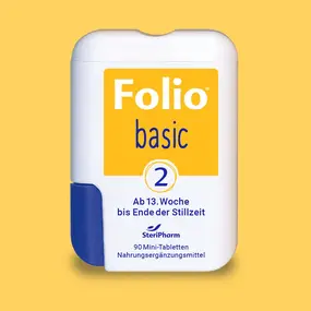 Packshot Folio Basic 2: Folsäure, gelber Hintergrund