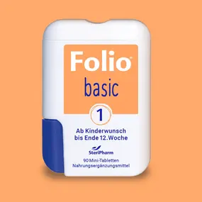 Packshot Folio Basic 1: Folsäure, oranger Hintergrund