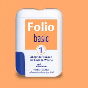 Packshot Folio Basic 1: Folsäure, oranger Hintergrund