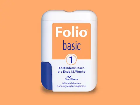 Packshot Folio Basic 1: Folsäure, oranger Hintergrund