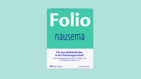 Packshot Folio Neusema: Folsäure, türkiser Hintergrund