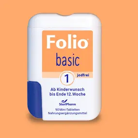 Packshot Folio Basic 1: Folsäure, oranger Hintergrund